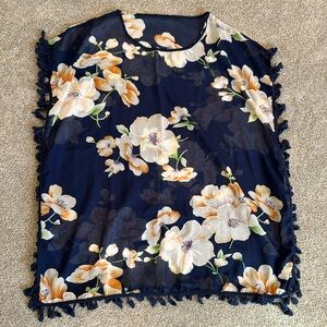 Floral Semi-Sheer Tassel Swim Cover Up